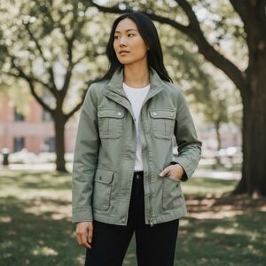 Westbound Women's Utility Jacket Sage Olive Green Four Button Pockets & Zipper L